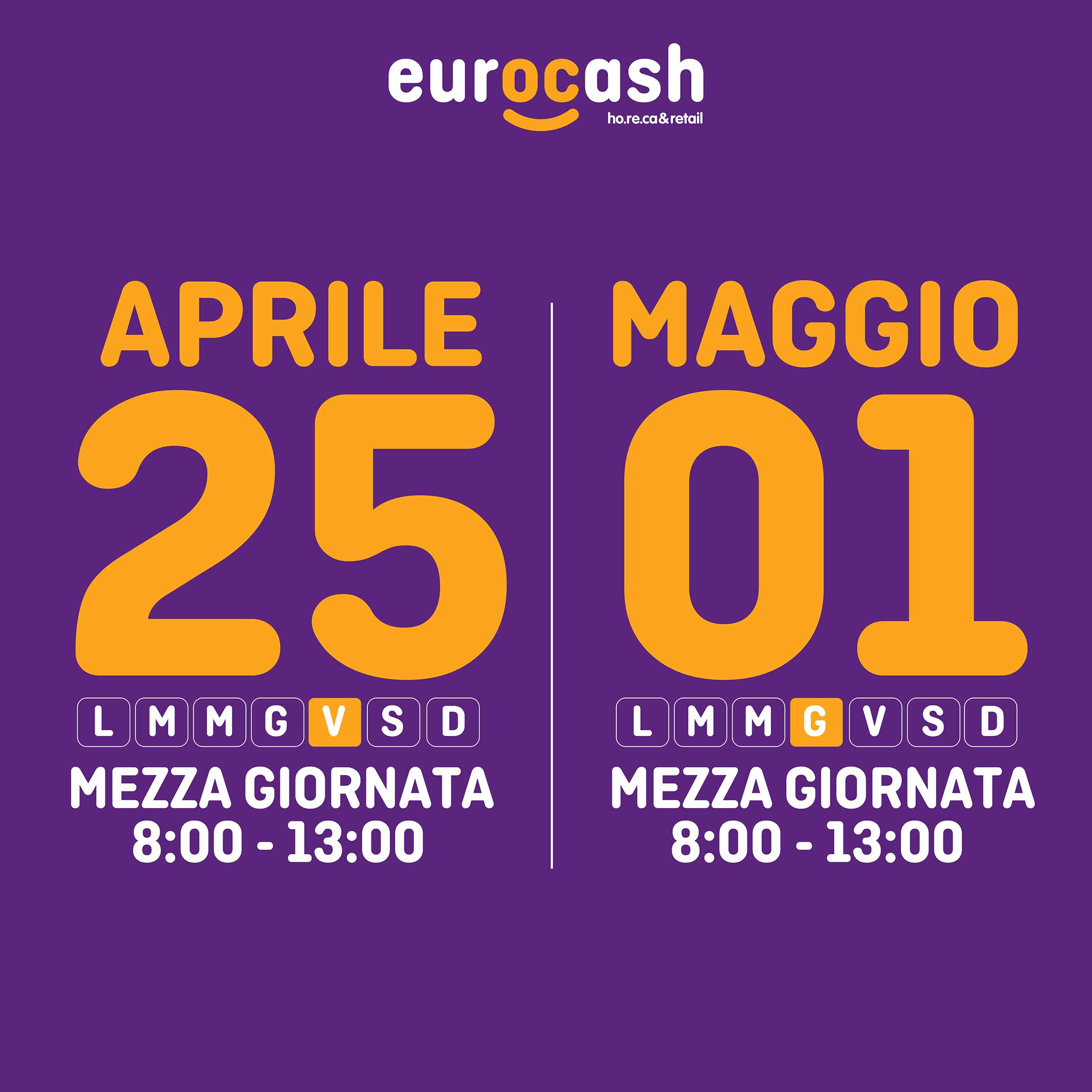 Orari 25 aprile e 1° maggio 2025