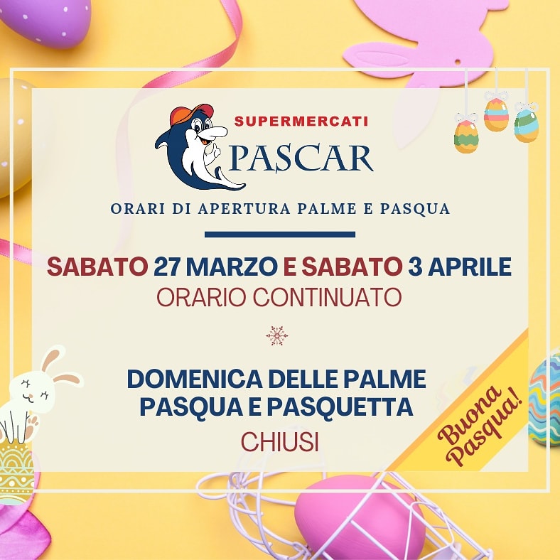 Nuovi giorni ed orari di apertura festività Pasquali