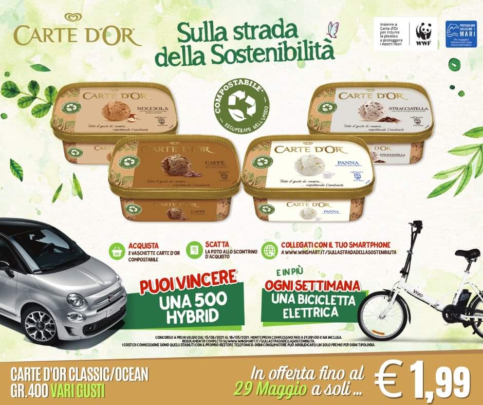 Vaschetta gelato Carte d'Or 400 gr. ad €1,99!