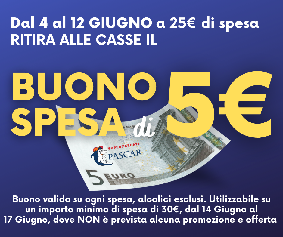 Scopri il nuovo volantino Pascar, e prendi il tuo BUONO SPESA di 5 Euro!