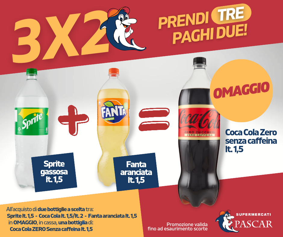 3X2 Pascar! Scopri l'offerta Coca Cola Zero senza caffeina!